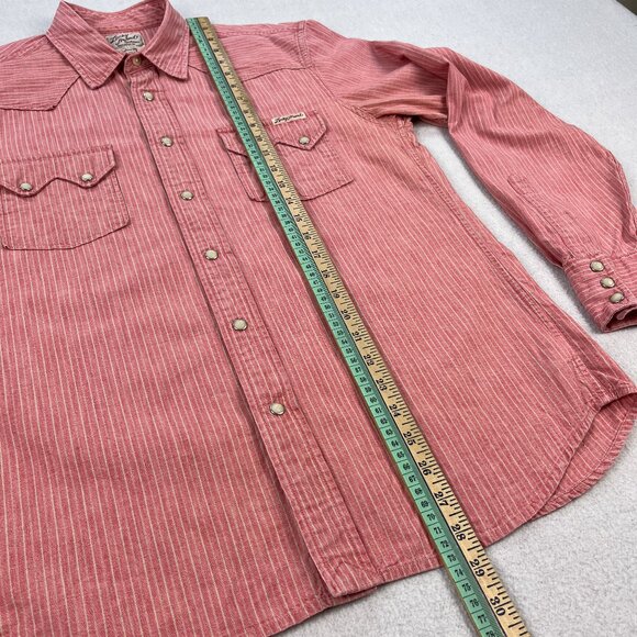 Lucky Brand Western Pearl Snap Shirt Mens M Pink Stripe Sawtooth Pocket Cowboy - Picture 8 of 11